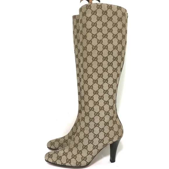 Gucci GG Monogram Canvas Knee High Boots Ebony Size 8 - Picture 6 of 12